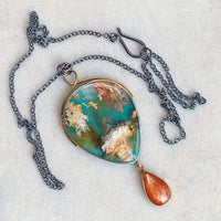 Coral Sea Agate Pendant with Sunstone